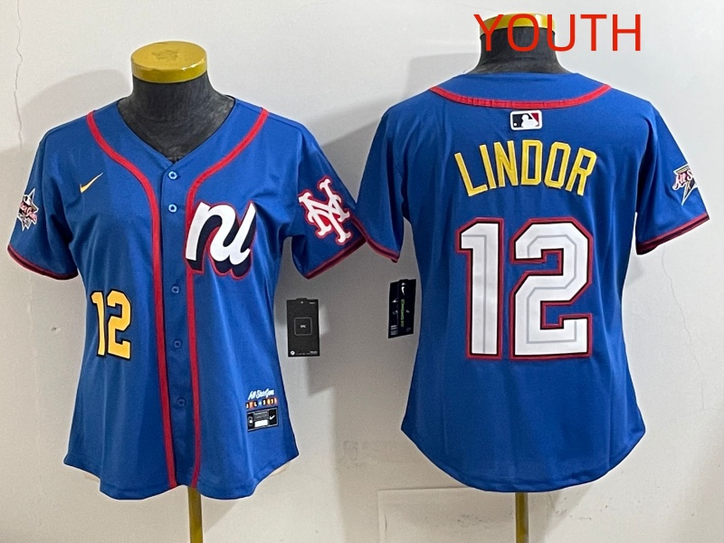 Youth 2025 New York Mets #12 Lindor Blue All star Nike MLB Jersey style 004->youth mlb jersey->Youth Jersey
